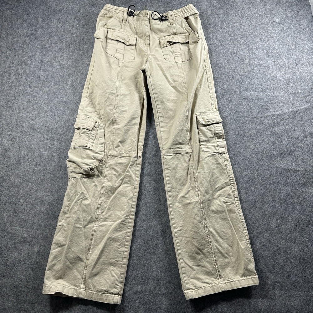 Brandy Melville Cargo Pants Womens One Size Beige Khaki Wide Leg Bungee‎ Waist